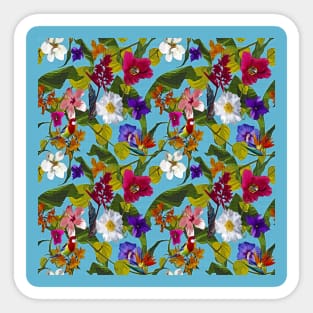 Tropical Flowers on Caribbean blue Sticker